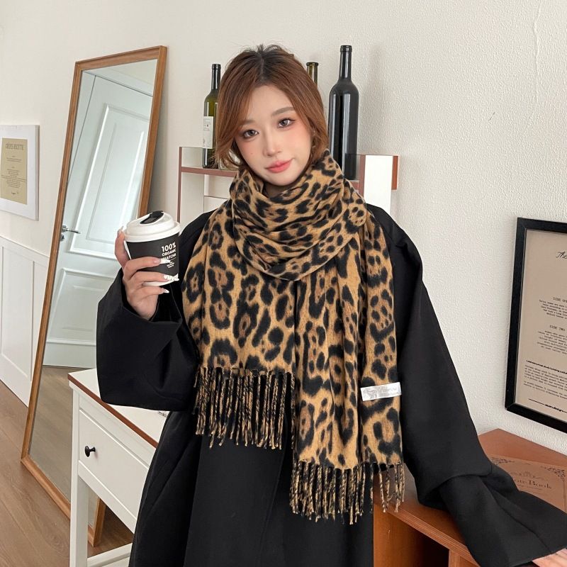 Imprimé léopard polyvalent pour l'automne et l'hiver, style coréen haut de gamme pour fille épicée, châle épais, col chaud_voghion.com
