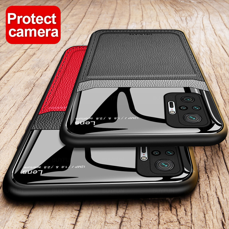 Redmy note10 pro Darbeye Dayanıklı Kılıf Deri Ayna Cam Arka Telefon Kılıfı Xiaomi redmi note 10 pro için_voghion.com
