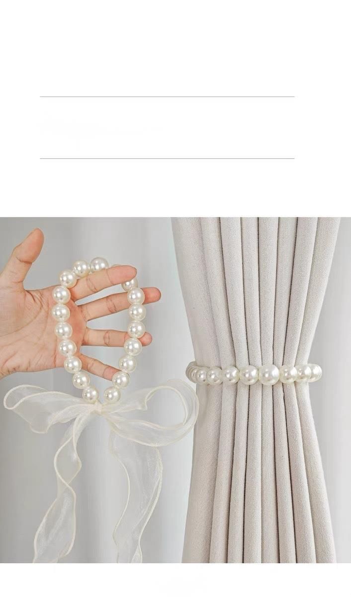 New Pearl Tiebacks French Bow Ribbon Tie Buckle Simple Curtain Fixing Bundle_voghion.com