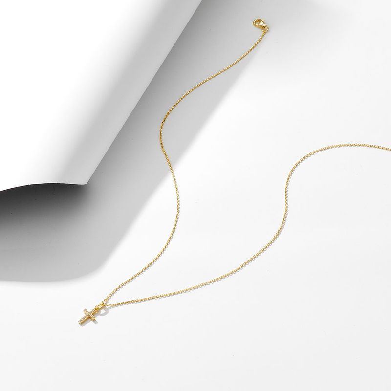 Collana con croce di diamanti in argento sterling, design di nicchia, alta qualità, con catena a clavicola, semplice temperamento, da donna_voghion.com