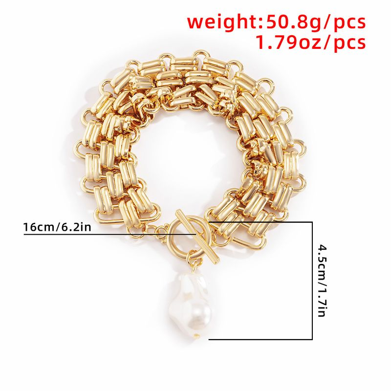 Designer Punk Exaggerated Style Thick Light Temperament Pearl Metal Chain Bracelet_voghion.com