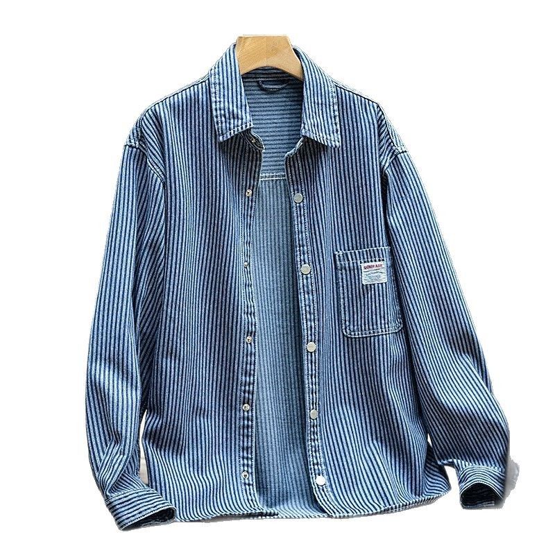 Camicia a righe spesse autunnali da uomo, casual, ampia, a maniche lunghe, da uomo, giacca_voghion.com