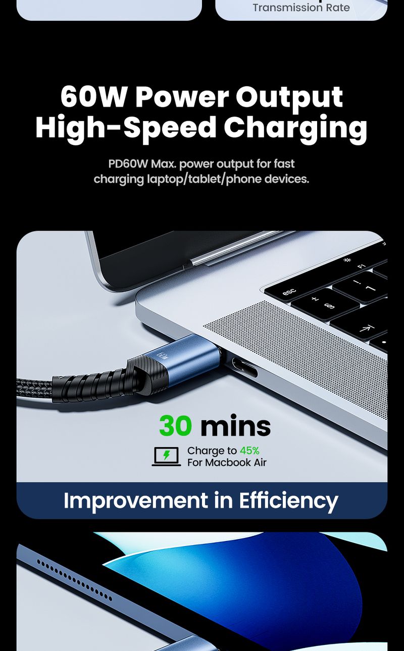 Toocki 60W Fast Charging Dual High Speed Cable Type C For IPhone 16 15 Pro Samsung Xiaomi 2M USB Charger Data Cord_voghion.com