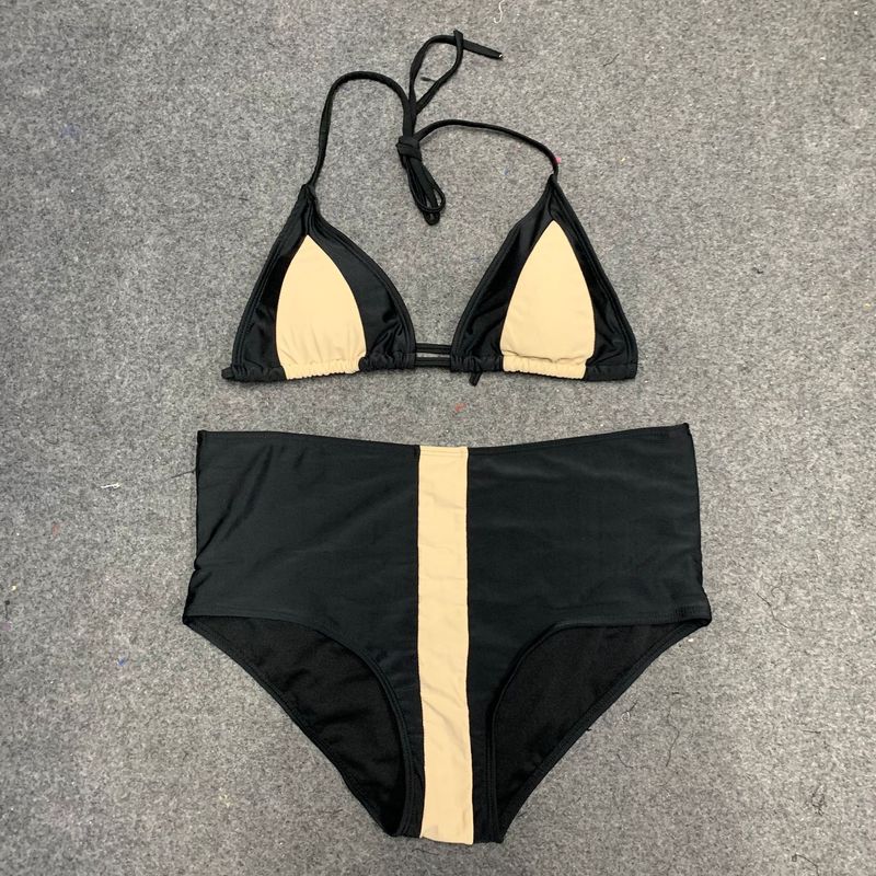 New Women's Split Body Swimsuit, Oversized Fat Po Color Block High Waisted Half Sleeved Swimsuit Bikini_voghion.com