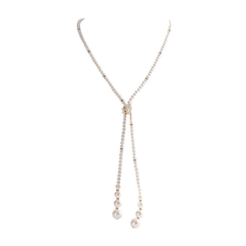 Collier d'automne-hiver en perles rondes véritables faites main, haut de gamme, léger et élégant, idéal pour un pull. Polyvalent et raffiné._voghion.com