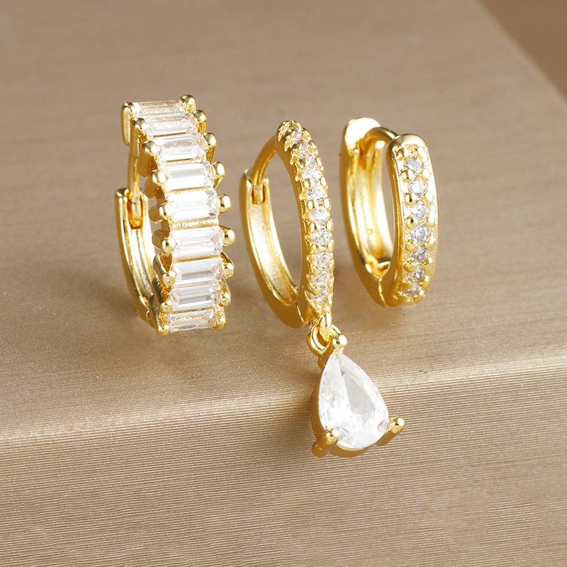 Damenschmuck Geometrisches Tropfen-Ohrstecker-Set mit Strasssteinen, 3-teiliges vergoldetes Ohrhänger-Set, minimalistisches schickes Modeaccessoire_voghion.com