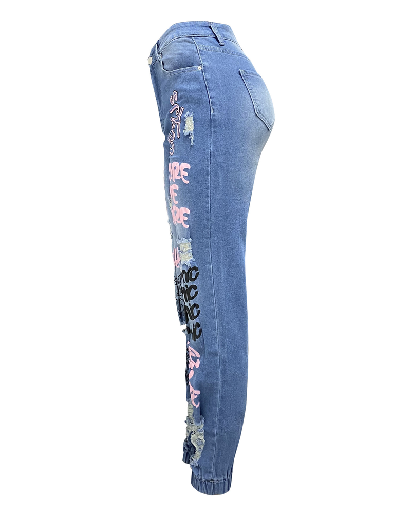 Modische, vielseitige Damenhose mit Buchstabendruck_voghion.com