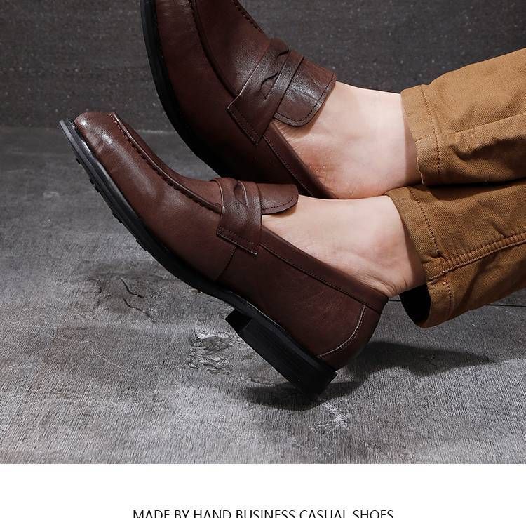 Neue waschen vintage pferd leder schuhe eine slip-auf bean schuhe herren schuhe licht luxus high-end gerade leder schuhe leder laufsohle_voghion.com