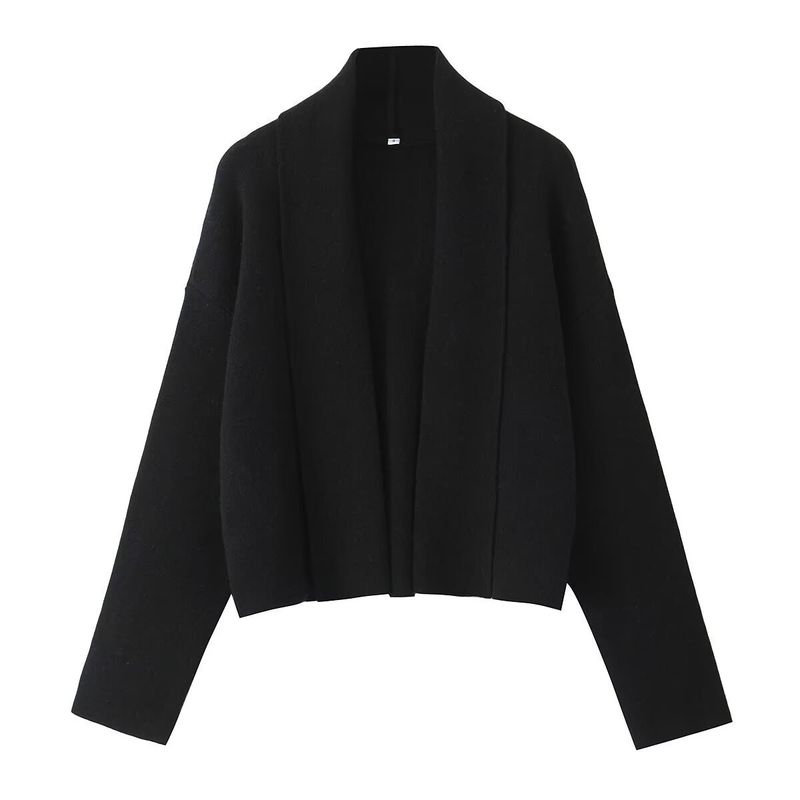 Cardigan in lana da donna, a maniche lunghe, aperto sul davanti, in maglia, vestibilità ampia, casual, moda autunno inverno_voghion.com