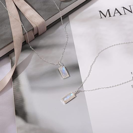 Collar de piedra lunar S925 con incrustaciones rectangulares de piedras preciosas de cristal_voghion.com