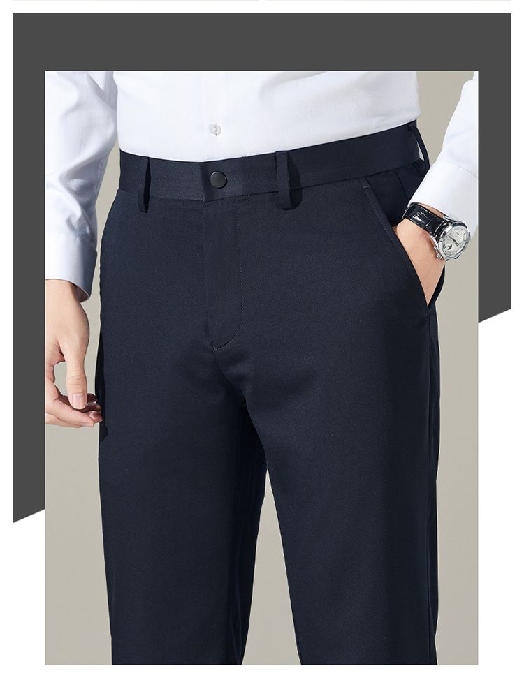 Anzughose aus Seidenmischung für Herren – Stretch-Businesshose aus knitterfreiem und atmungsaktivem Stoff für Büro und Abendgarderobe (Schwarz, Blau)_voghion.com