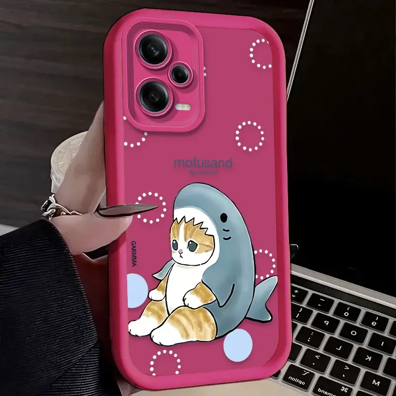 Funny Mofusand Shark Cat Phone Case For Xiaomi Redmi Note 13 12 11 Pro Plus 4G 5G 12S 11S 10S 10 9 9S Redmi 14C 13C 12C A3 12_voghion.com