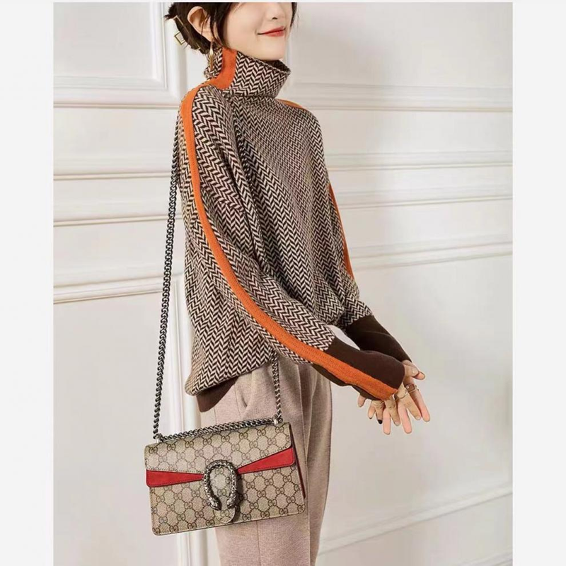 Women's design lazy loose color sleeve imitation wool turtleneck sweater_voghion.com