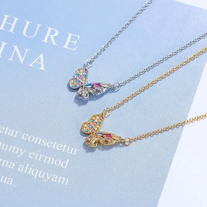 Ready Stock New Sterg Sier Farbige Zirkon Schmetterling Anhänger Halskette Schmuck für Frauen Party Engagement Geschenk_voghion.com