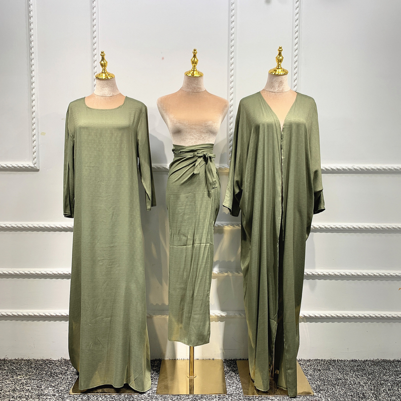 Women's clothing Muslim women's burqa Turkish cardigan robe solid color three-piece set muslim abaya_voghion.com