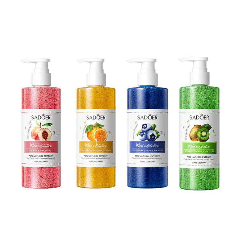Gel de ducha exfoliante corporal de fruta de melocotón SADOER, limpiador, refrescante y fragante._voghion.com