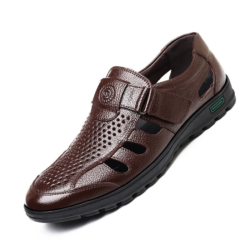 2025 neue Sommer männer Casual Echtem Leder Sandalen Top Schicht Rindsleder Strand Dicke Sohle Atmungsaktive Hausschuhe Schuhe Trendy_voghion.com