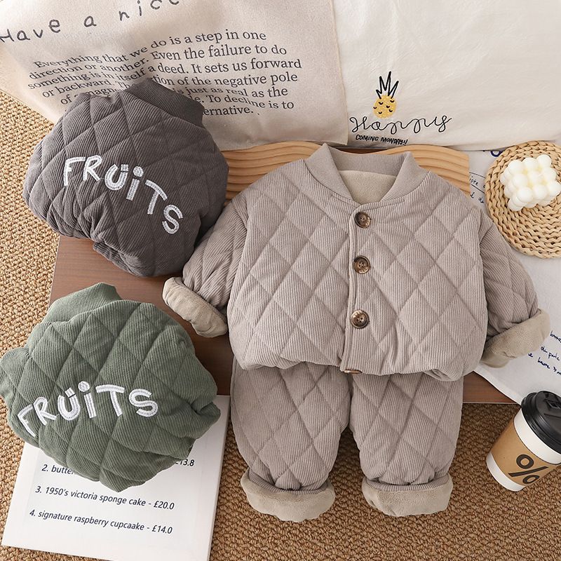 Abbigliamento invernale caldo per bambini 2025, per ragazzi e ragazze, elegante pile spesso, abbigliamento da casa, completo due pezzi_voghion.com