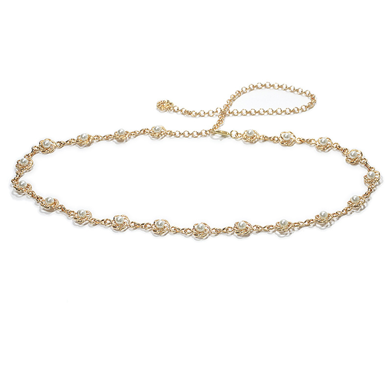 New metal with ethnic style pearl inlaid body chain, belly dance waist chain_voghion.com