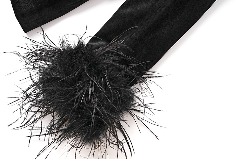 Abito nero decorato con piume a pois, giacca, top in piume di struzzo, abitino da donna_voghion.com