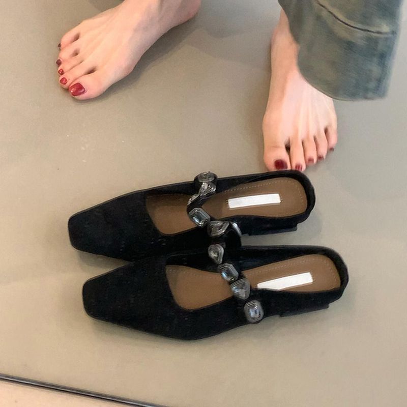 Ediție din piele de oaie ~ Papuci pătrați cu toc jos, cu o curea, din piele naturală, geantă elegantă pentru femei, cu temperament elegant_voghion.com