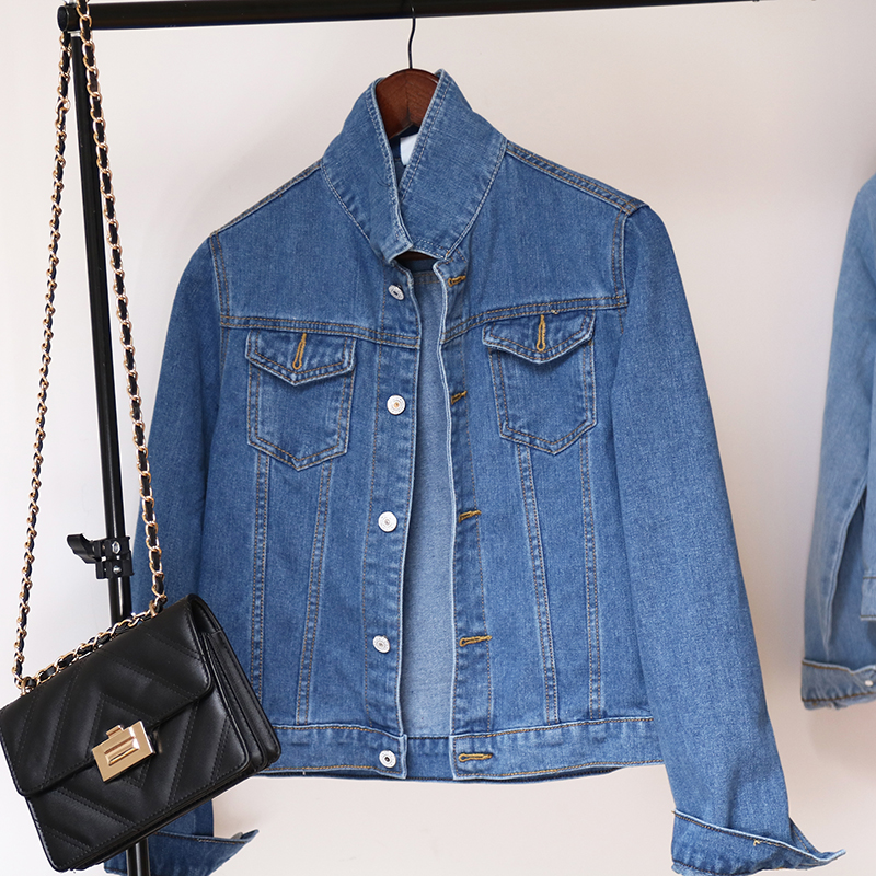 Nuova giacca di jeans da donna primavera e autunno 2022 giacca di jeans corta casual da donna versione coreana giacca di colore solido_voghion.com