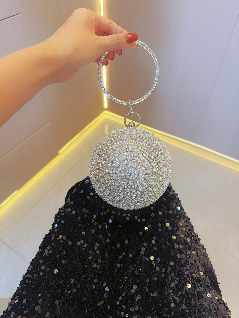 Mini borsa per banchetti portatile in argento con sfera rotonda, nuovo e versatile, alla moda_voghion.com