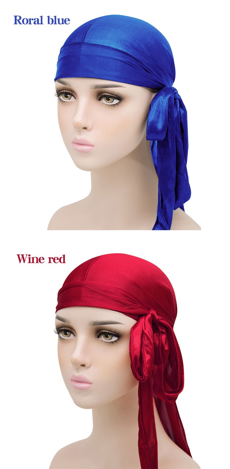 Lenço longo estilo pirata com faixa para cabeça para homens e mulheres (proteção de cabelo respirável e brilhante, nó ajustável, 100% poliéster, acessório de moda)_voghion.com