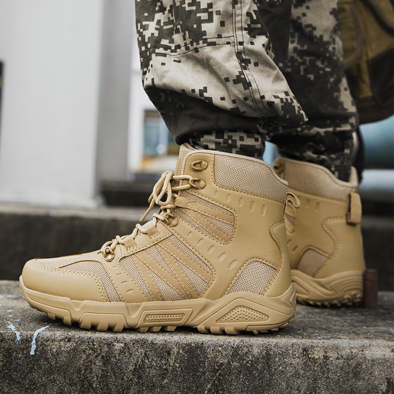 Outdoor-High-Top-Stiefel für Herren, dicke Sohle, rutschfeste Kampfstiefel für Herren, weich, strapazierfähig, lässig, zum Schnüren, bequeme Wanderschuhe für Herren_voghion.com