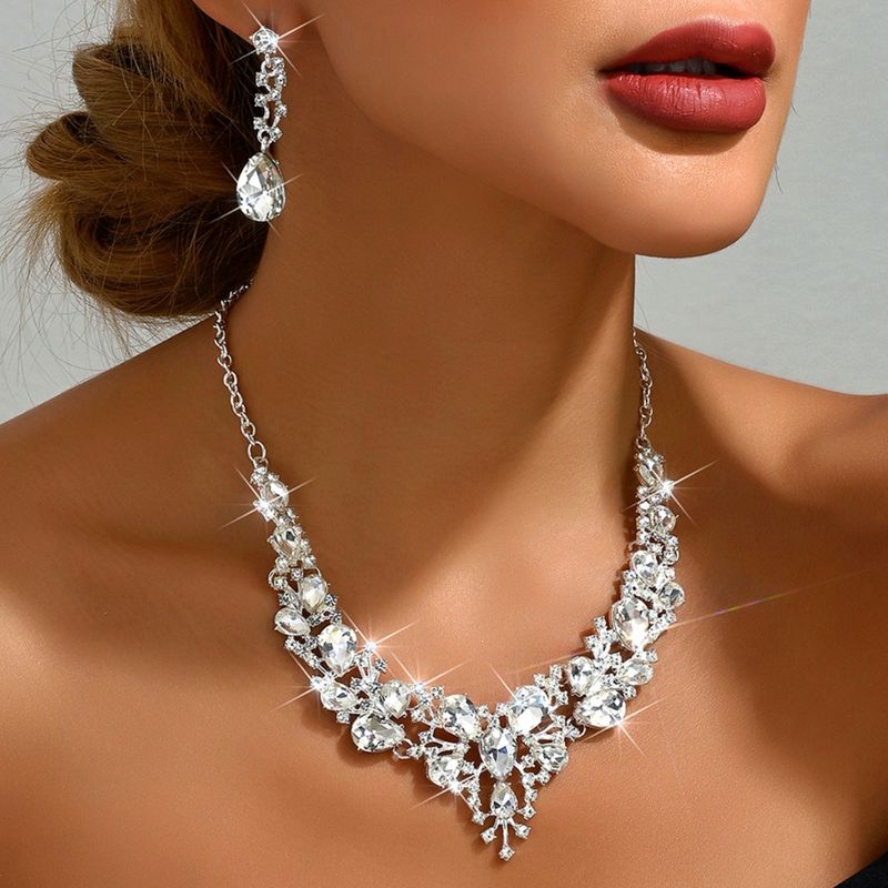 Kadın Takı Seti Moda gelin yapay elmas kristal kolye küpe seti_voghion.com