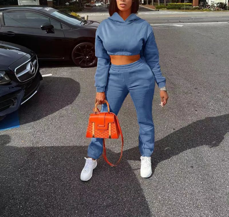 Women's Clothing Trendy Streetwear Ribbed Knit Crop Top & Jogger Set - Sexy Comfort Fit, Thickened Warmth, Casual Two-Piece Outfit (Ocean Green)_voghion.com