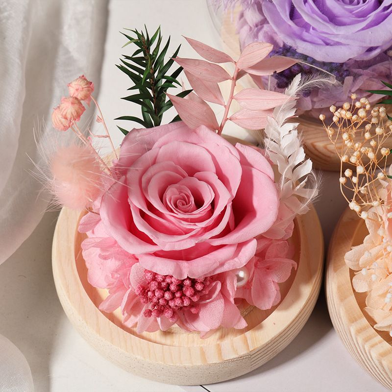 Cupola in vetro con rose stabilizzate - Rose vere di alta qualità + copertura in vetro spesso, luce LED con USB, regalo per San Valentino/Qixi/compleanno/matrimonio/laurea_voghion.com