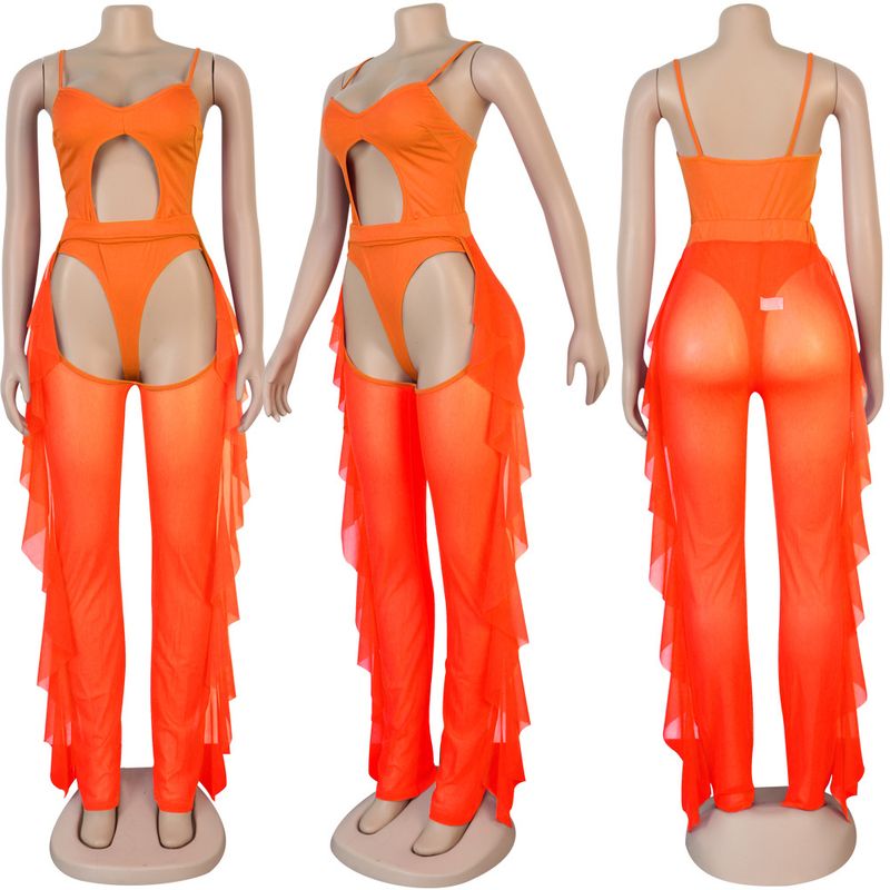 Vêtements pour femmes, maillot de bain de couleur unie, ensemble deux pièces en gaze en maille_voghion.com