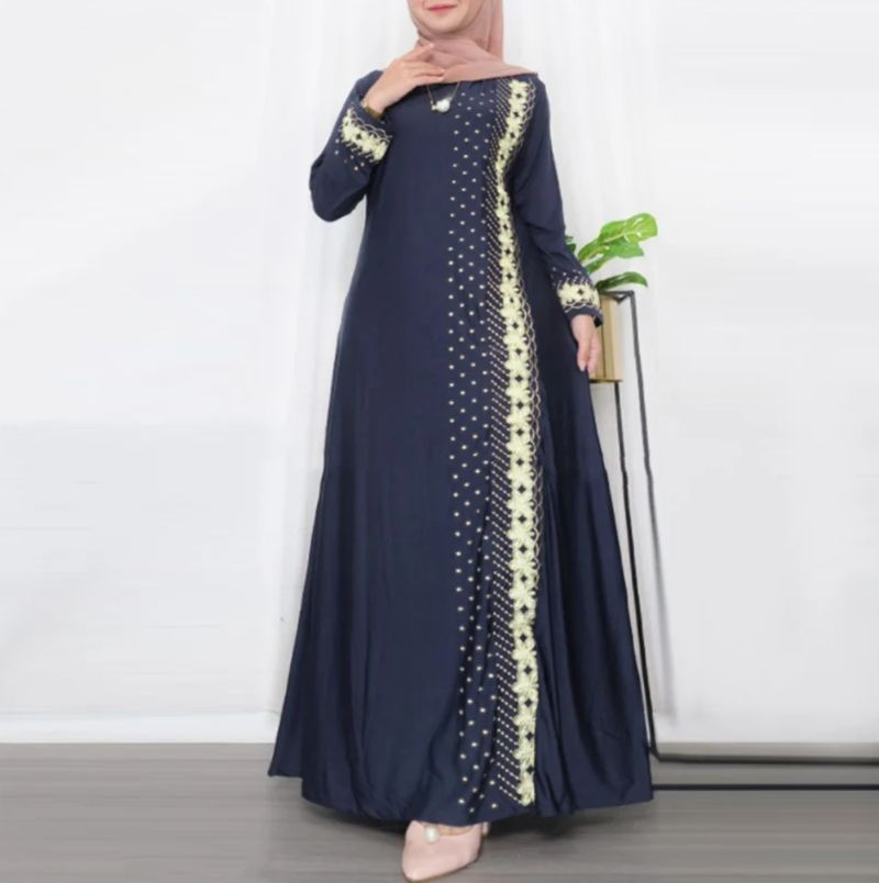 2025 New Muslim Robe Positioning Printing Fashionable And Elegant Long Sleeved Loose Dress_voghion.com