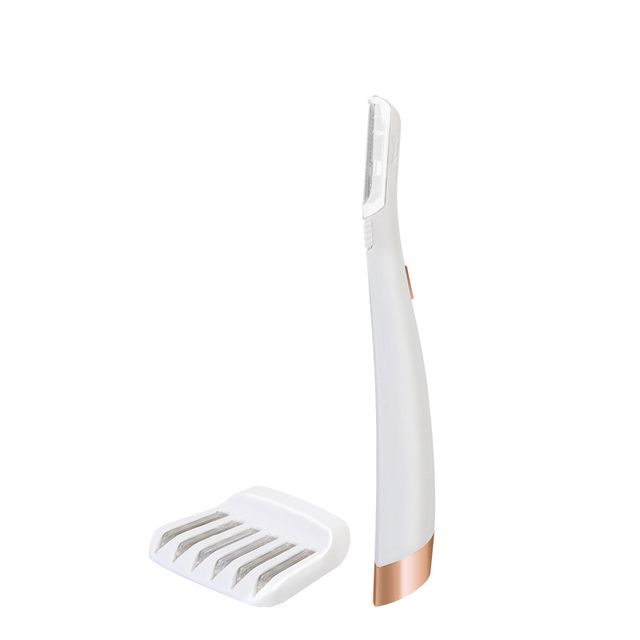 Gesichtsrasierer zum Dermaplaning, Augenbrauenformer, Rasier- und Haarwerkzeug mit LED-Beleuchtung für Frauen, Rasierer inklusive 6 Ersatzköpfen_voghion.com