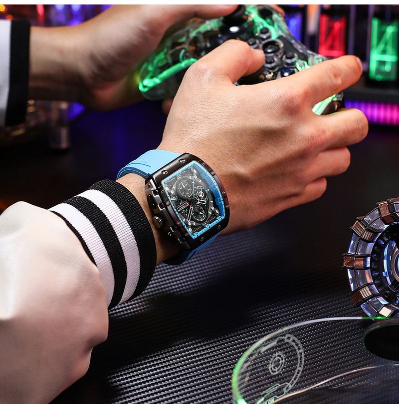 Men's And Women's Waterproof Multifunction Quartz Watch With Date Display, 6-Hand Analog Dial, Sporty Rubber Strap, Mineral Glass, Alloy Case_voghion.com