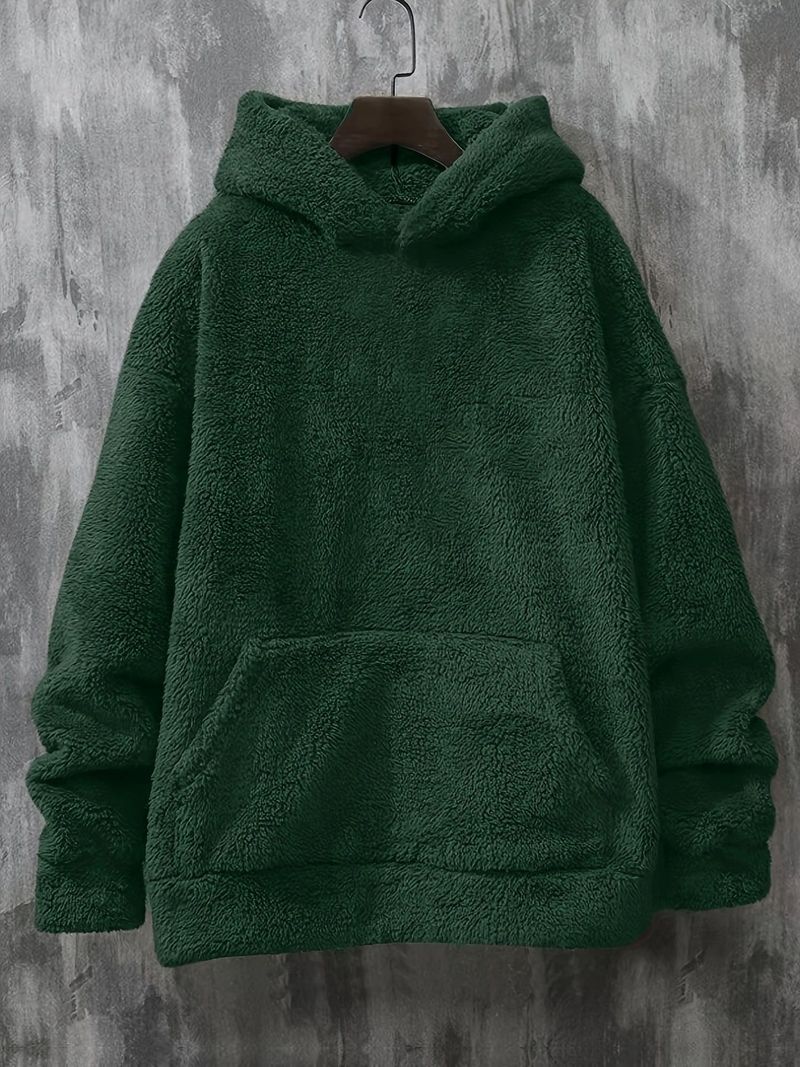 Felpa con cappuccio foderata in pile da uomo - Pullover invernale caldo con tasche oversize (S-XXL, Nero/Verde/Grigio/Cachi)_voghion.com