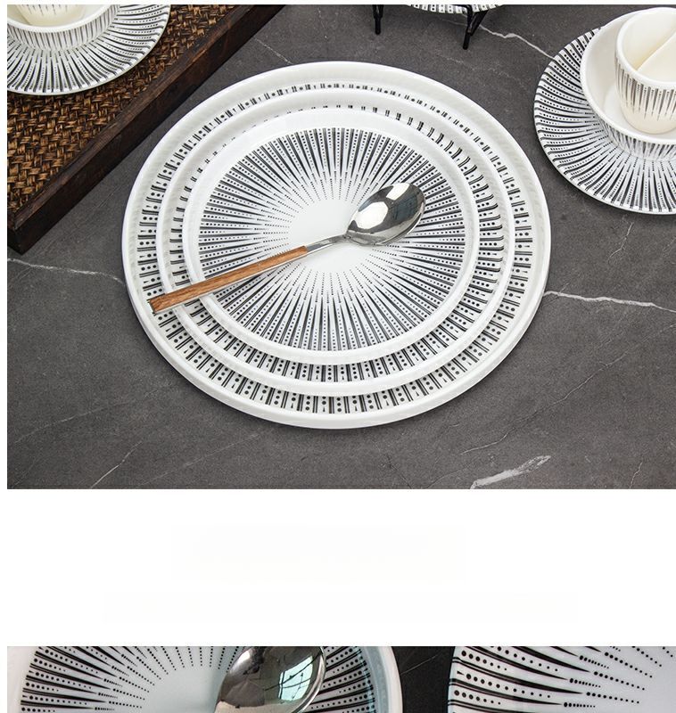 European Style Porcelain Melamine Tableware Round Commercial Western Steak Salad Straw Hat Buffet Plate_voghion.com
