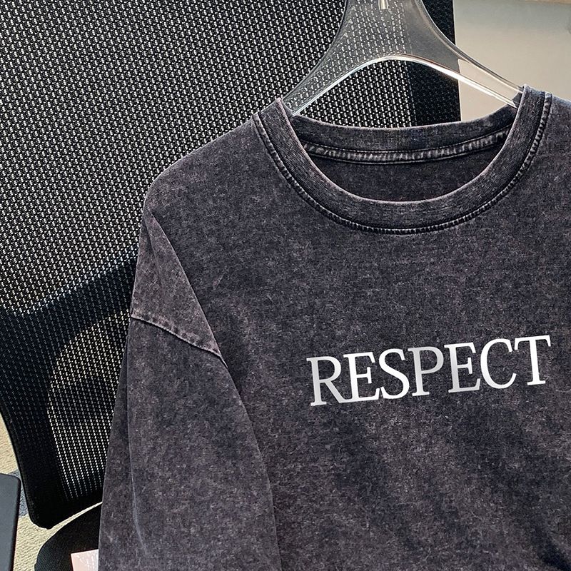 Women's Clothing retro washed black distressed heavyweight short sleeved T shirt for men and women summer high street fashion design niche T shirt_voghion.com
