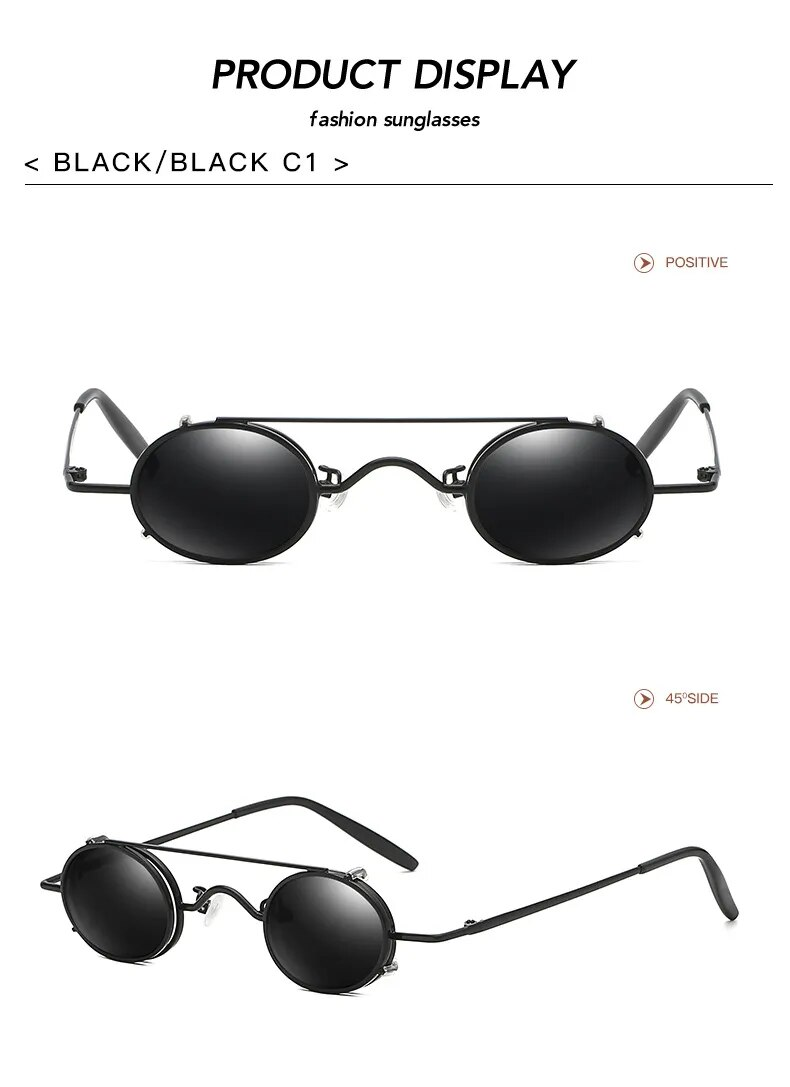 SHAUNA Punk Styles Women Small Oval Sunglasses Fashion Men Removable Clip Dual Use Blue Mirror/Clear Lens Glasses UV400_voghion.com