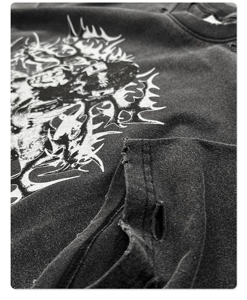 Maglietta larga da uomo con stampa serpente, taglio retrò, vecchio, danneggiato, lavaggio ad acqua, 275 g_voghion.com