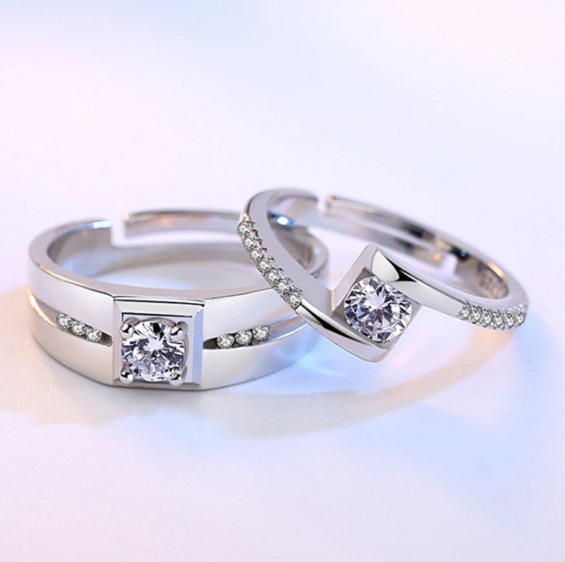 Offenes Geschenk für Liebhaber, Hochzeitsschwanzring, quadratischer Paarstil, simulierter Diamantzirkon, beweglicher Mundring_voghion.com