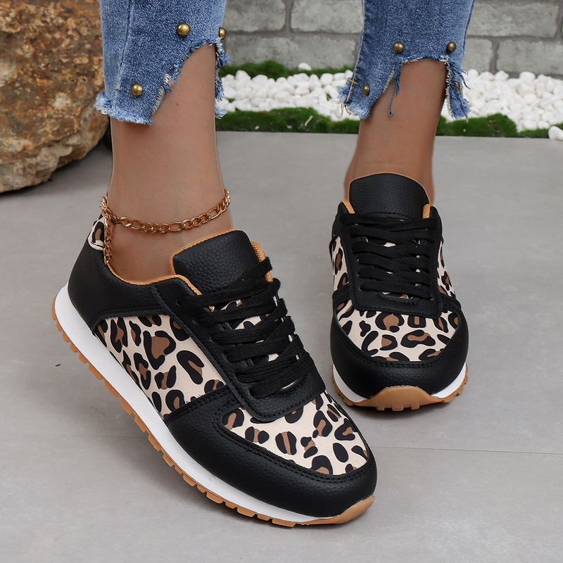 SHLIANG Kadın Spor Ayakkabıları Günlük Düz Bağcıklı Açık Hava Koşu Tenis Deri Moda Baskılı Nefes Alabilir Vulkanize Ayakkabı_voghion.com