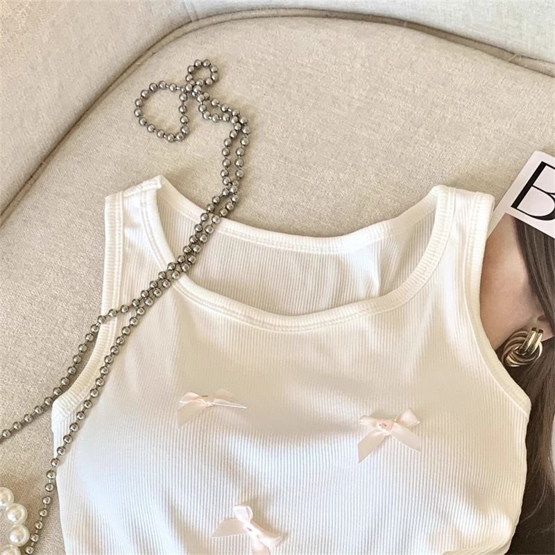 Women's Clothing Rayon Bow Design Camisole Without Underwire With Breast Pad Underwear Fashionable And Versatile Fashion Tops_voghion.com