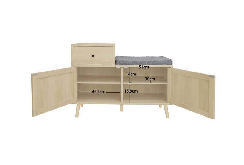 Schuhbank con rattantüren, Sitzfläche e Schublade 90x35x65cm_voghion.com