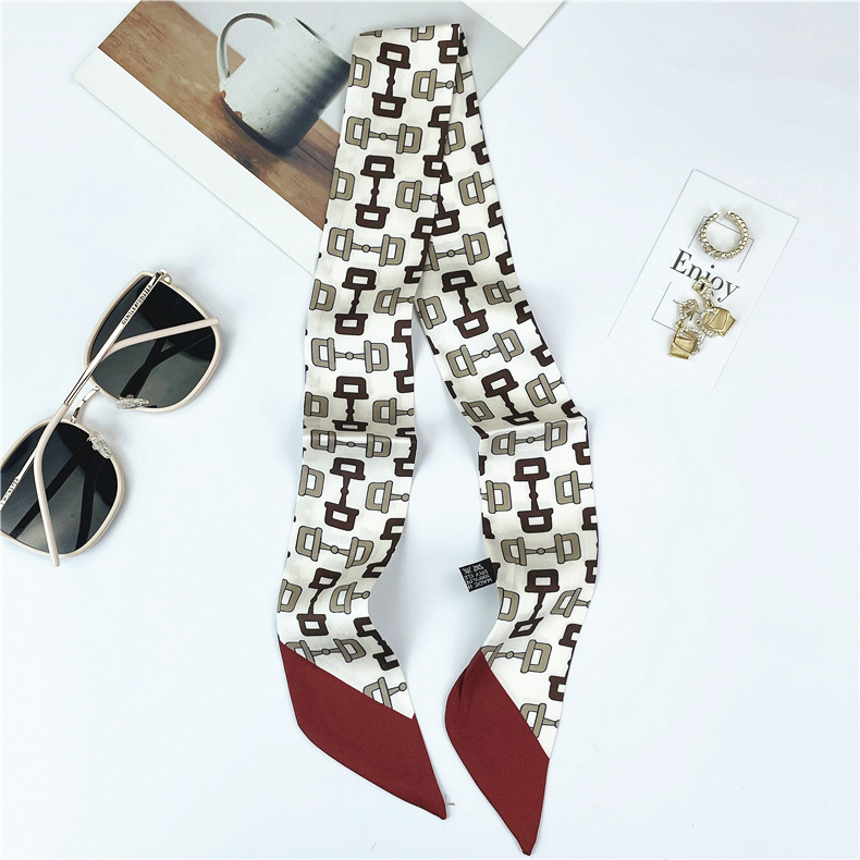 Spring and Autumn Seasons Thin Chain Simulation Silk Satin Long Scarf, Headband, Women's Professional Clothing Binding_voghion.com