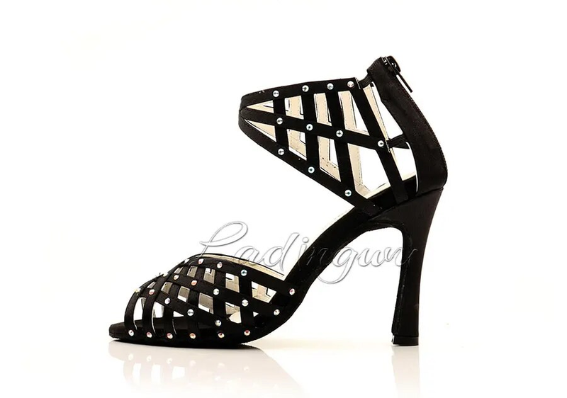 Ladingwu Latin Frauen Salsa Indoor Sport Schuhe Damen Geometrische Zusammensetzung Satin Strass Tanz Stiefel_voghion.com