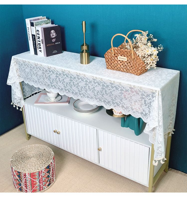 Elegant Lace Table Runner & Furniture Cover – Non-Slip, Dust-Proof – Modern Boho Home Decor (60×60 To 60×300cm, White/Beige)_voghion.com
