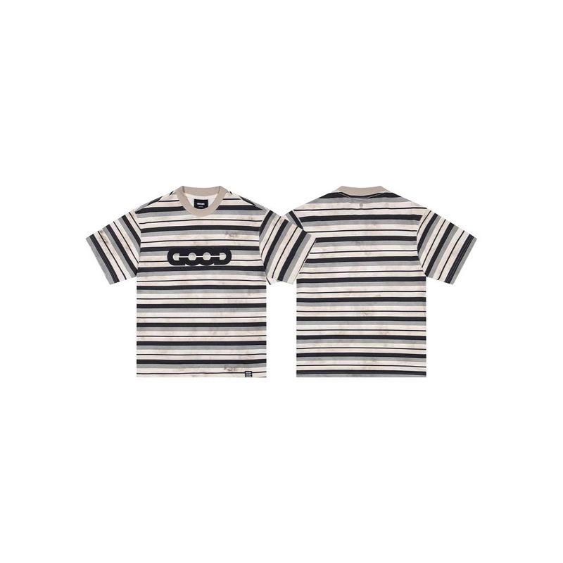 【Gao Hanyu Stesso Stile】GOODBRAND Maglietta a maniche corte ampia a righe effetto consumato, semplice_voghion.com