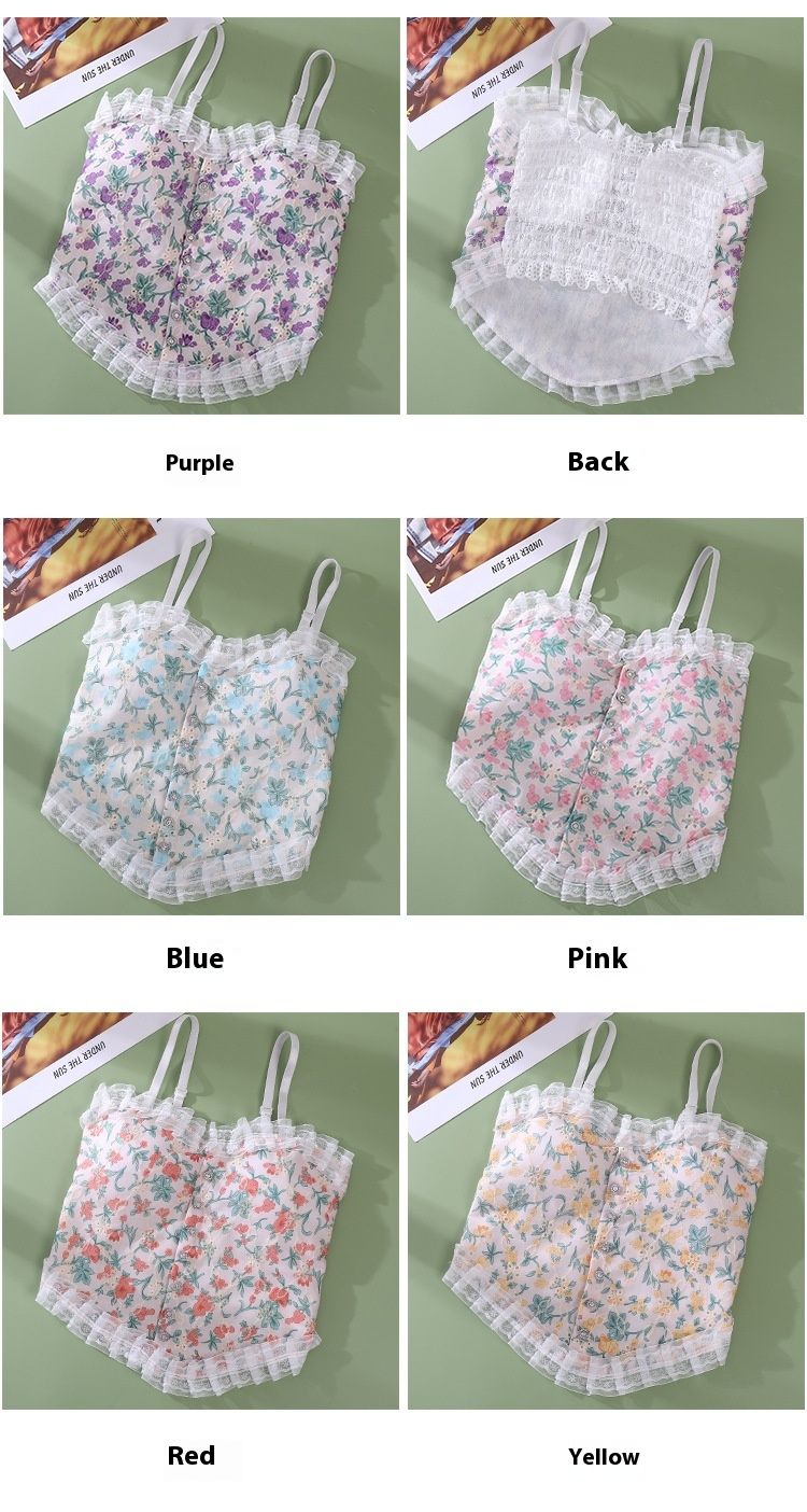 Pure floral lace camisole tank top with strapless design, thin breathable base, inner layer to gather a beautiful back_voghion.com